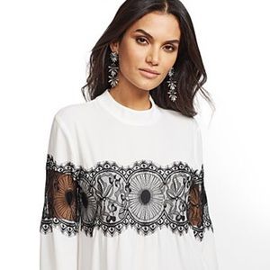 Lace-Inset Mock-Neck Blouse
